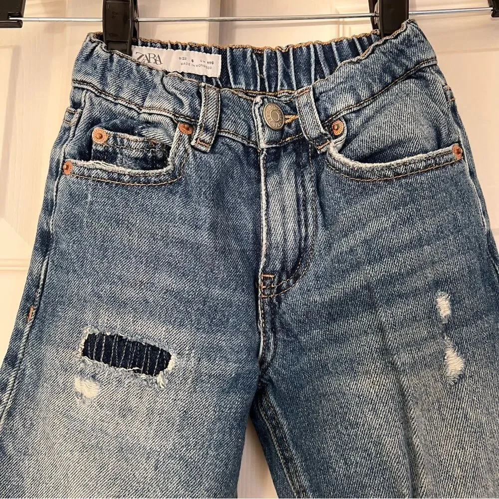 Zara Blue Distressed Cotton Baggy Denim Jeans Boys 6 Years Old EUC